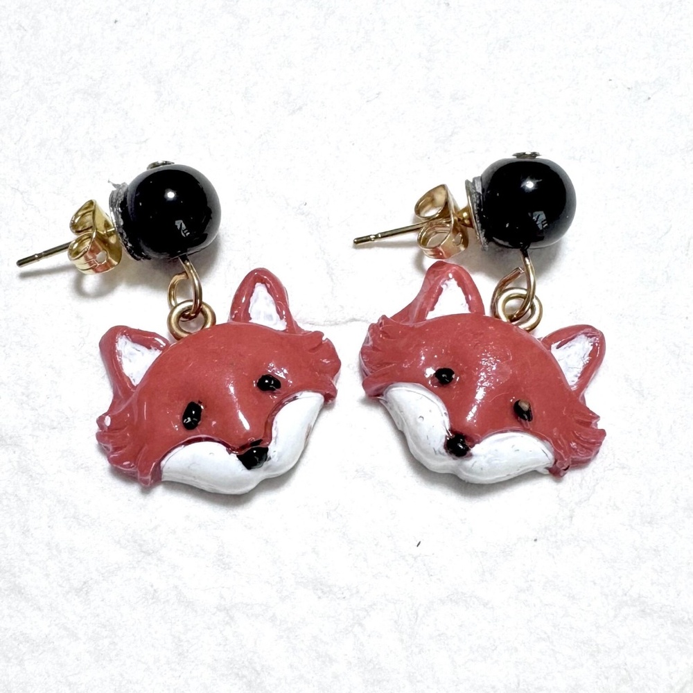 Red Fox Polymer Clay Handcrafted Earrings, New